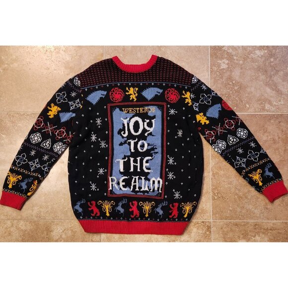 Game Of Thrones Ugly Holiday Sweater Joy To The Realm Westeros NY Laundry XL EUC - Picture 4 of 12